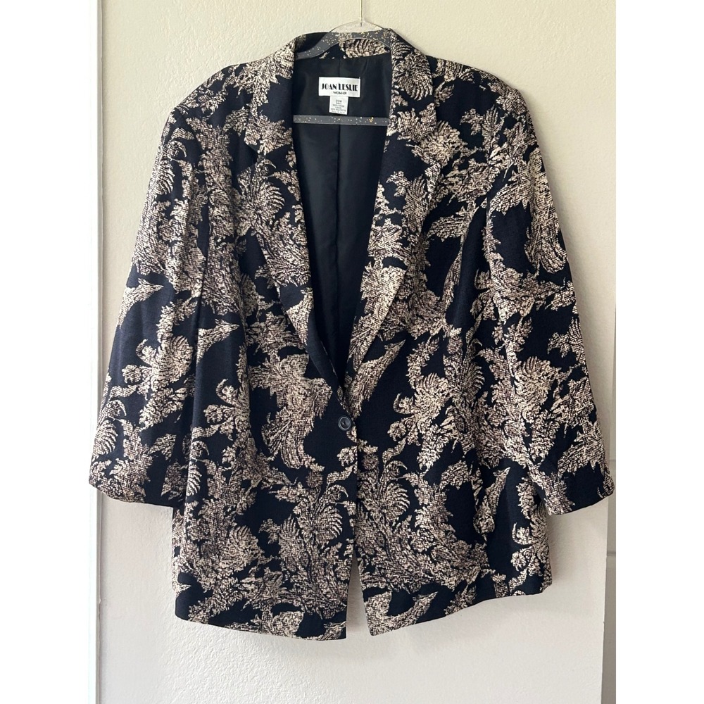 Joan Leslie Woman Black Gold Damask Floral Blazer Jacket Metallic Plus Size 20W